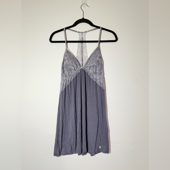 Victoria's Secret Other - Victoria's Secret Grey Lace Modal Chemise Babydoll Nightgown Slip Dress Medium
